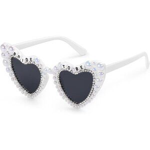 🆕Women White Heart Bride To Be Bachelorette Fashion Bride Gift Pearl Sunglasses